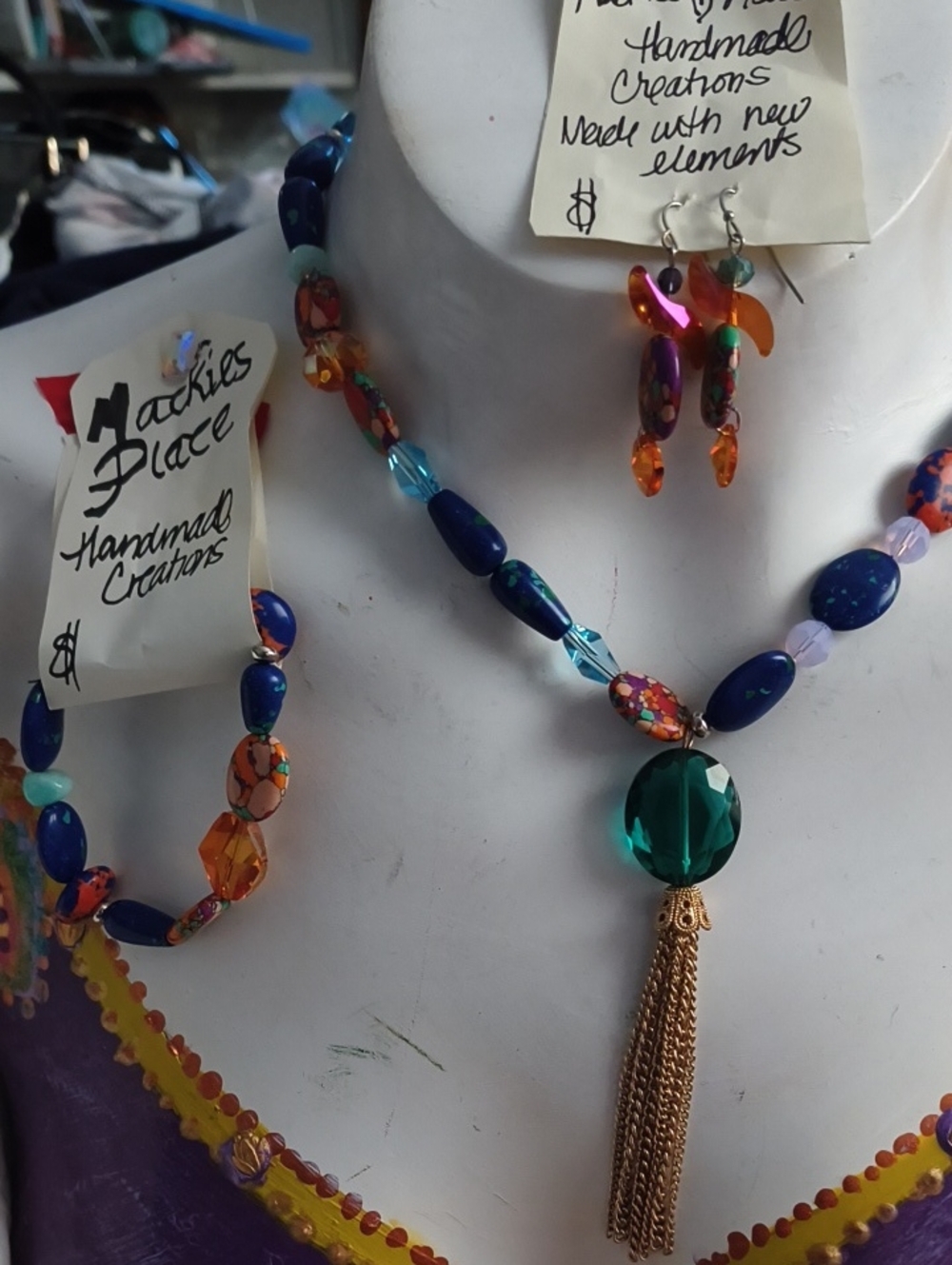 NEW Handmade By Me Multicolor Beaded Necklace, Bracelet And Earrings Set